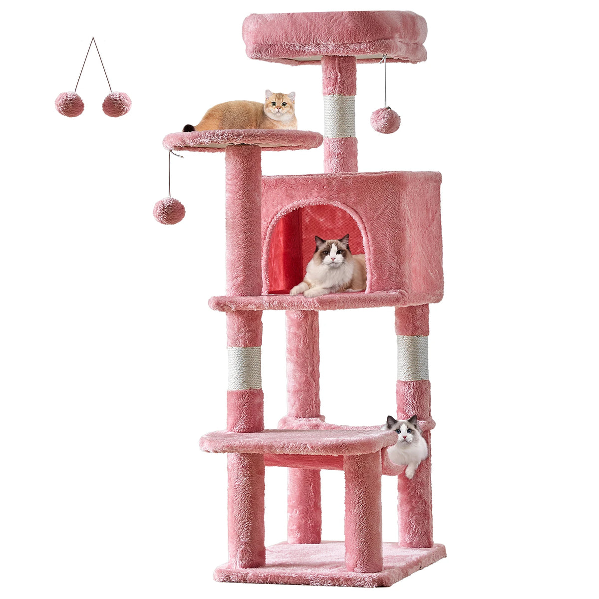 JJHK 44In Cat Tree Tall Multi-Cat Climbing Tower for Pets! Natural Sisal Scratching Posts Stable Pet House for Indoor Cats! - JanesWaggingWonders