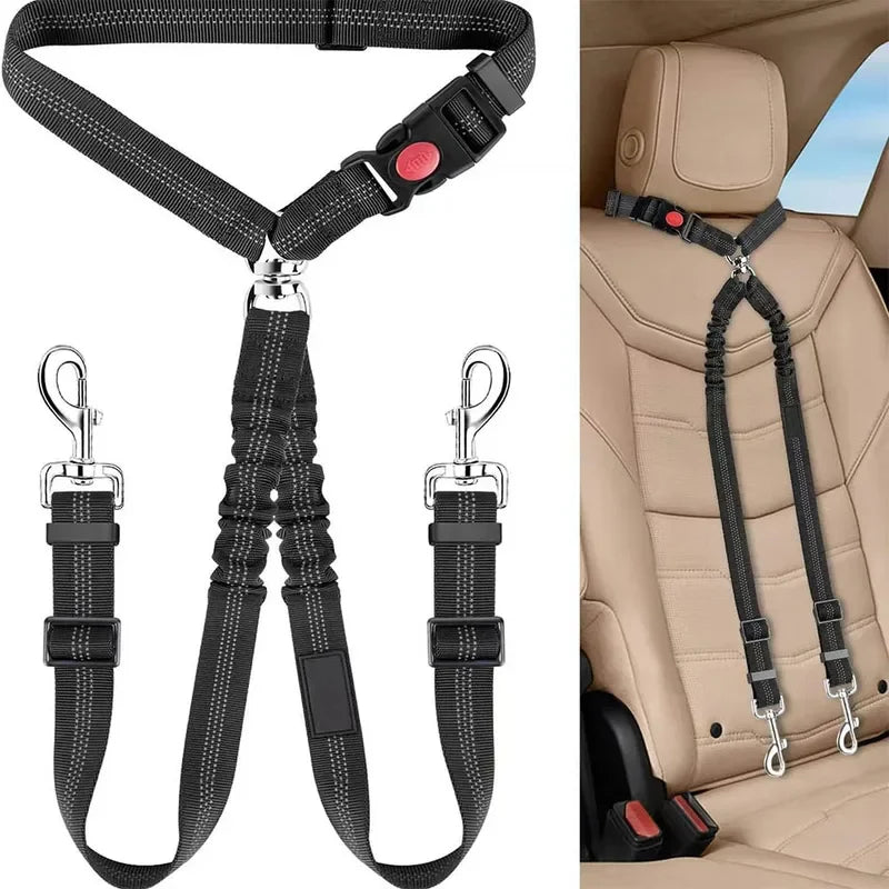1Pcs Pet Dog & Cat Seat Belt Car. Car Safety Rope One Belt Two Dog Leash