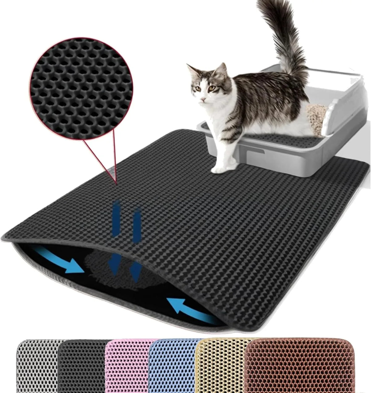 Double Layer Cat Non Slip Big Litter Box Mat. Wear Resistant, Waterproof Cat Litter Mat