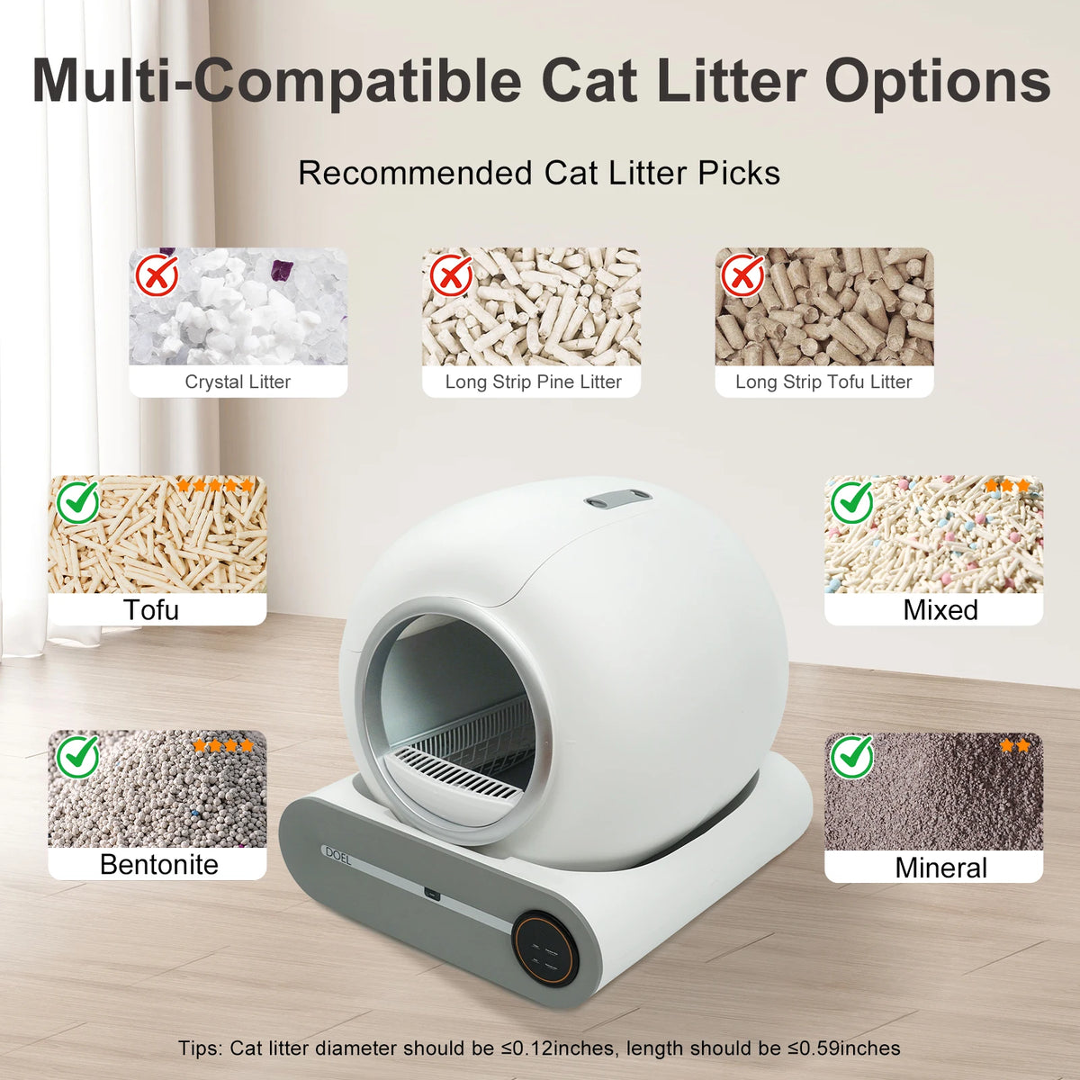 DOEL Self Cleaning Cat Litter Box 65L Automatic Cat Litter Box w/ Trash Bag & Litter Mat Smart Cat Toilet App Control 2.4G WiFi - JanesWaggingWonders