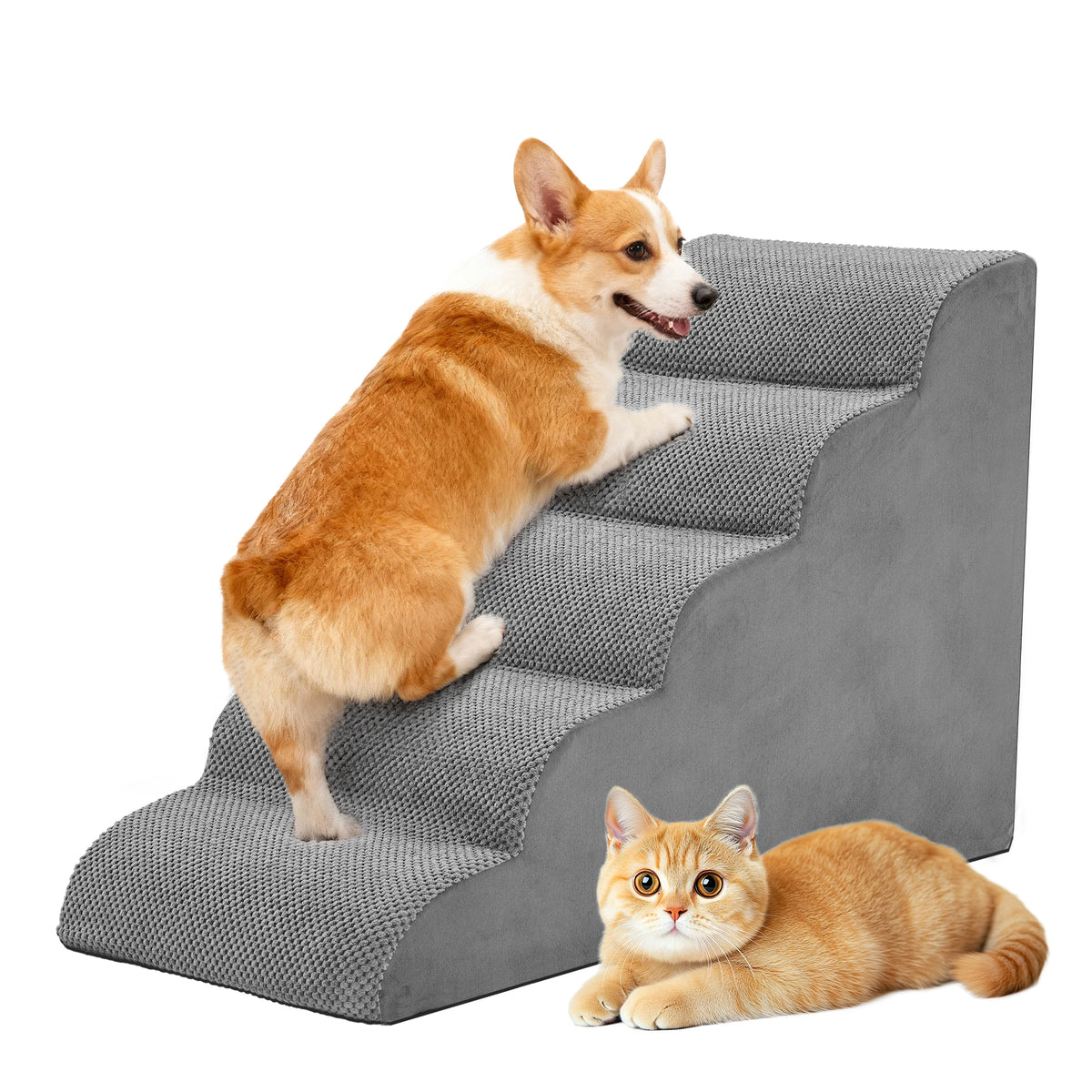 JHK 3-5 Step High-Density Curved Foam Dog Stairs! Ramp for Small Dogs & Cats Indoor Non-Slip Pet Ladder Ramp Stairs!