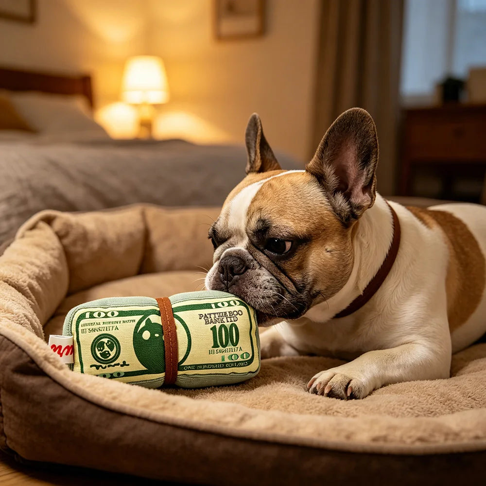 Interactive Squeaky Money Shaped Chew Toy for Dogs And Cats with Crinkle Paper. Teeth Cleaning Pet Toy.