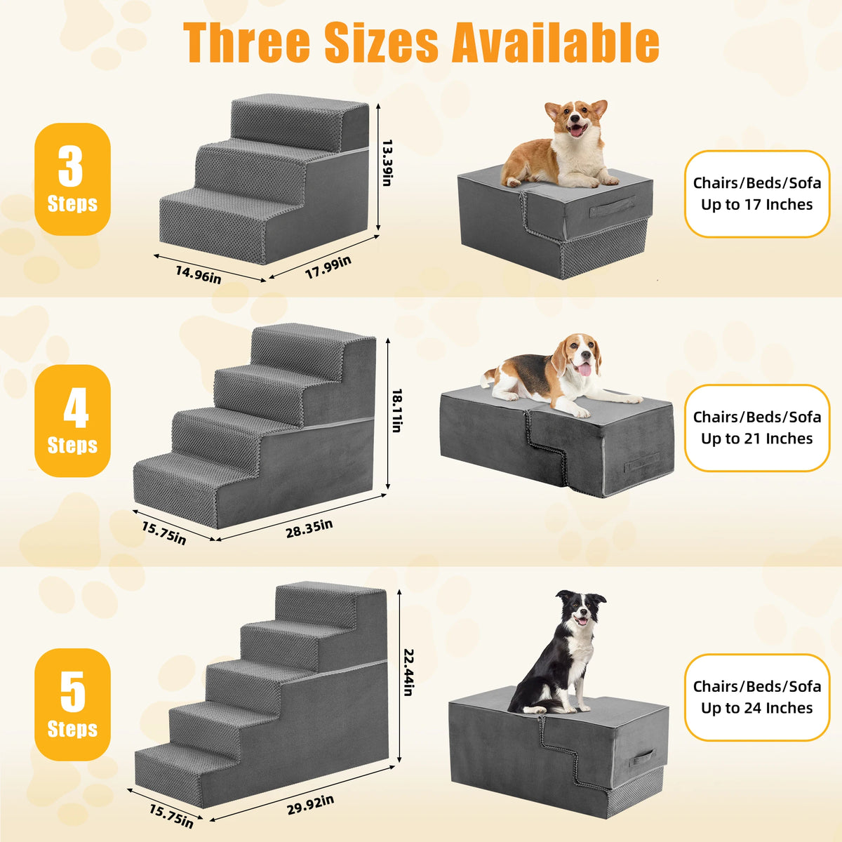 JHK 3-5 Step Right Angled Foam Dog Stairs Ramp for Small Dogs Climbing Ladder Indoor Non-Slip Pet Ramp Stairs For Home