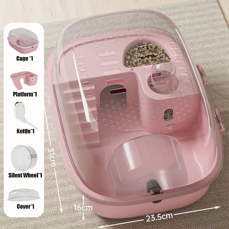 Transparent Hamster Cage Oversized Luxury Villa Large Space Habitat! Panoramic View for Hamsters & Small Pets - JanesWaggingWonders
