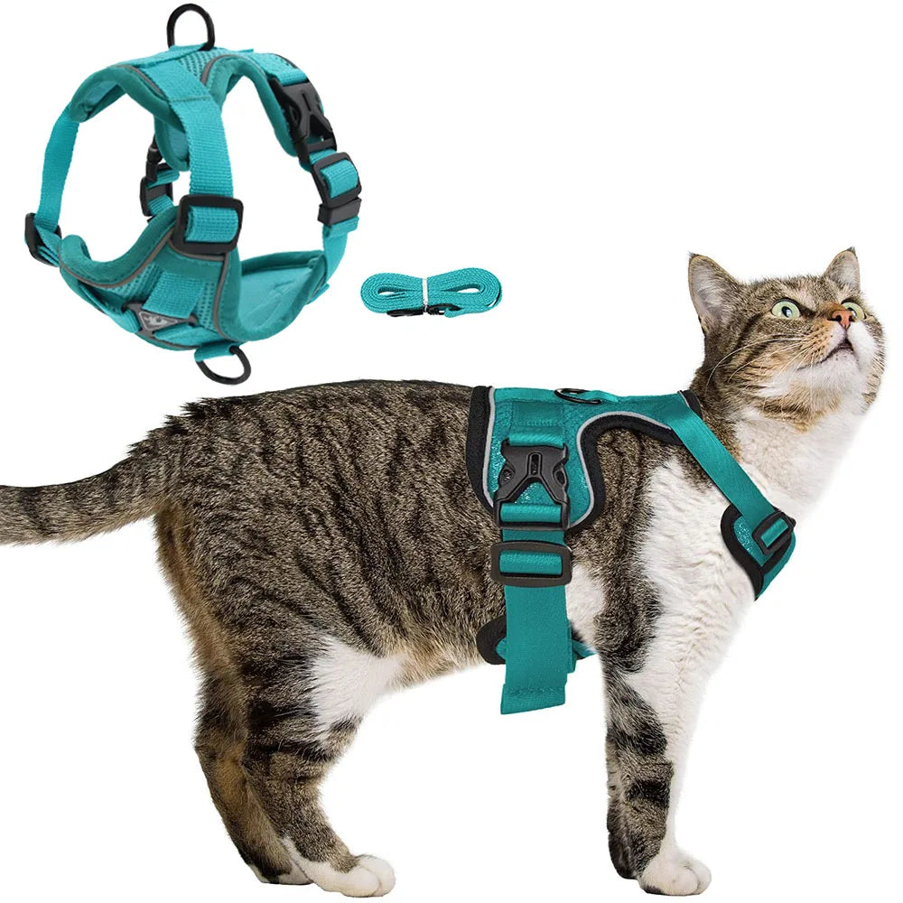 Cat Harness, Escape Proof Breathable Cat Harness and Leash for Walking Outdoors! Easy Control Pet Dog & Cat Leash W/Reflective Harness!