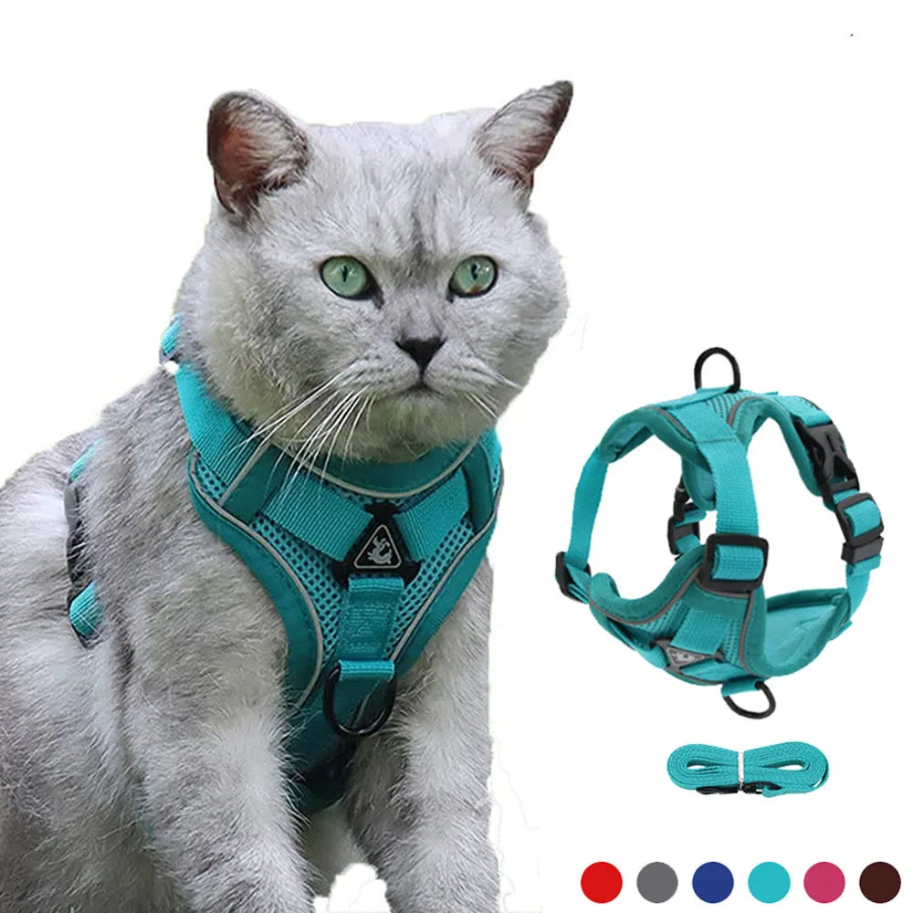 Cat Harness, Escape Proof Breathable Cat Harness and Leash for Walking Outdoors! Easy Control Pet Dog & Cat Leash W/Reflective Harness!
