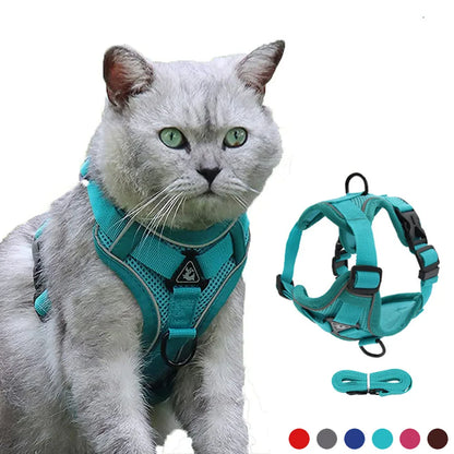Cat Harness, Escape Proof Breathable Cat Harness and Leash for Walking Outdoors! Easy Control Pet Dog & Cat Leash W/Reflective Harness!