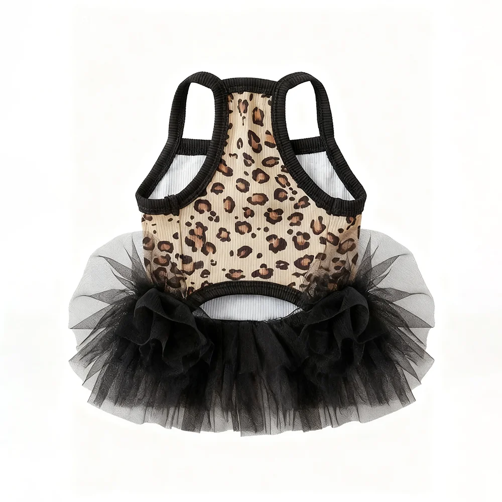 Fashion Sweet Puppy Dog Summer Dress,  Princess Skirt Dog Lace Cake Camisole Tutu Dress -Leopard Print Dog Tutu Dress