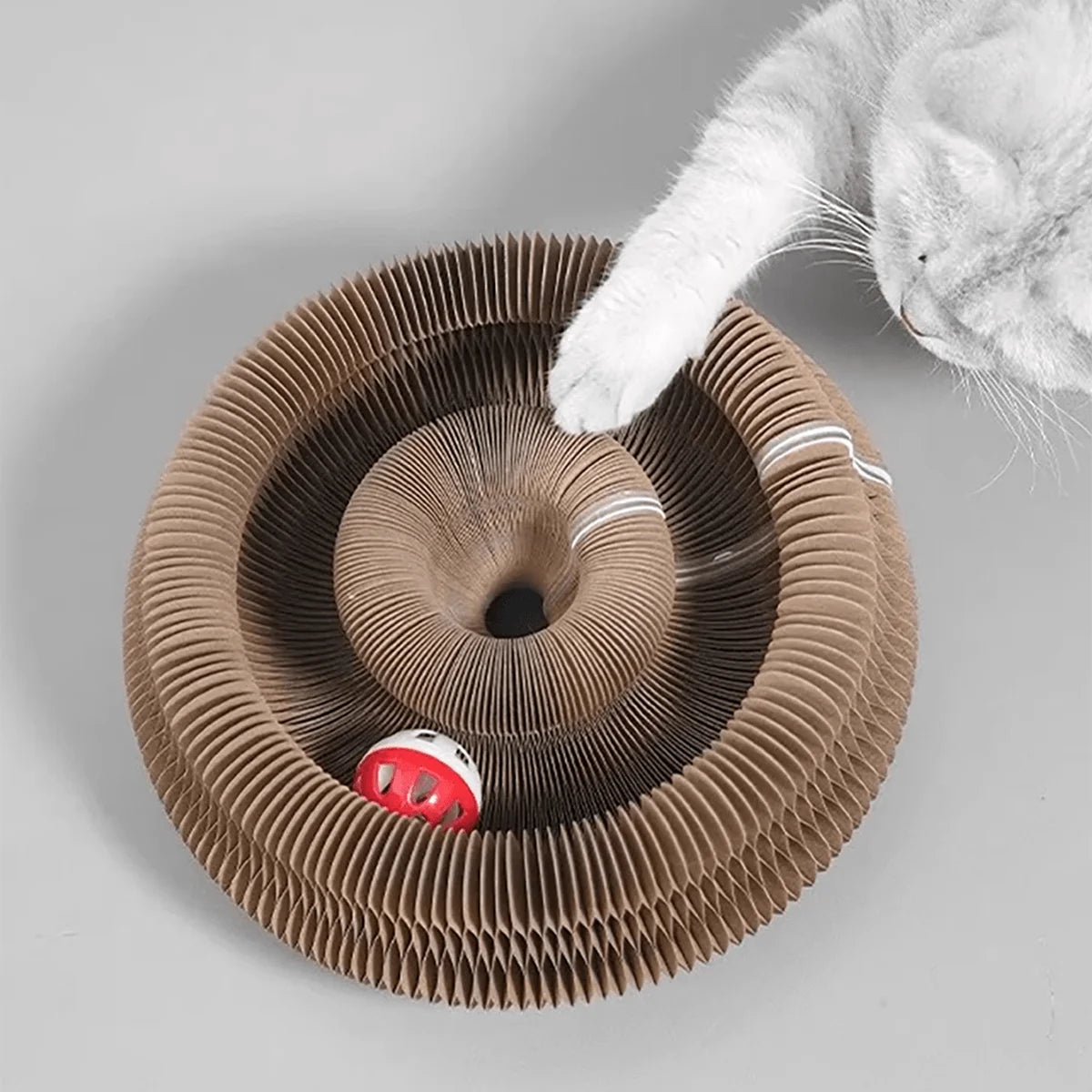 Foldable Cat Scratcher with Bell & Catnip - Multi-Level Cardboard Toy for Cats & Kittens, 
Durable Claw Sharpener