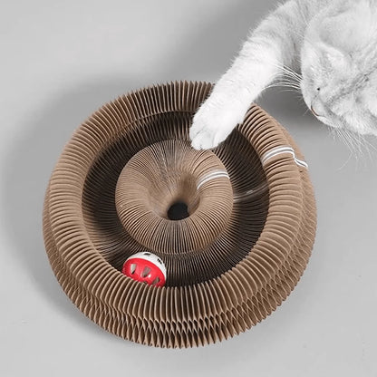Foldable Cat Scratcher with Bell & Catnip - Multi-Level Cardboard Toy for Cats & Kittens, 
Durable Claw Sharpener
