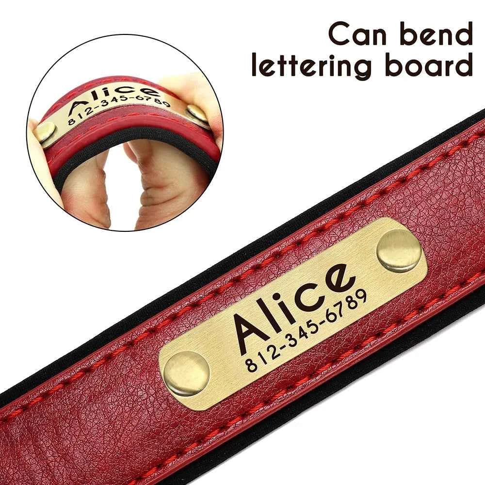 Customized Leather Dog Collar & Leash Set; Soft Padded Leather Collar  With Free Engraved Nameplate for Small Medium Large Dogs