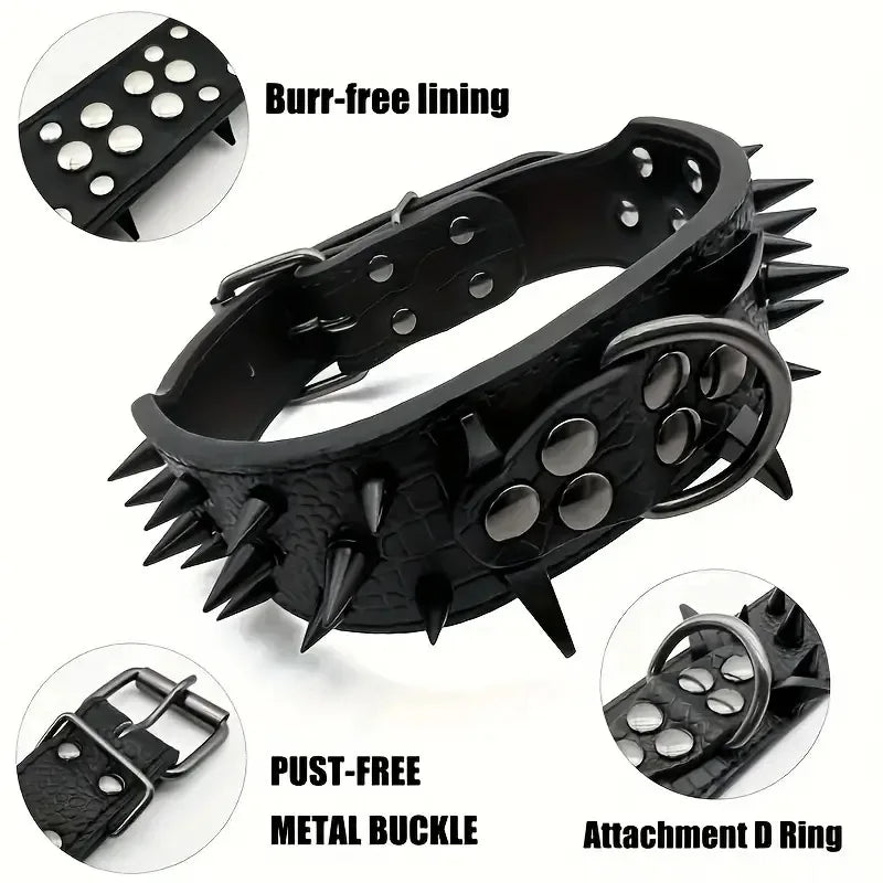 Anti Bite Rivet Sturdy Leather Pet Collar,  Adjustable for Medium and Big Dogs