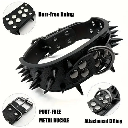 Anti Bite Rivet Sturdy Leather Pet Collar,  Adjustable for Medium and Big Dogs