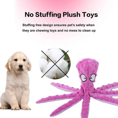 Dog Squeaky Toys Octopus - No Stuffing Crinkle Plush Dog Toys for Puppy Teething Durable Interactive Dog Chew Toys for Small M