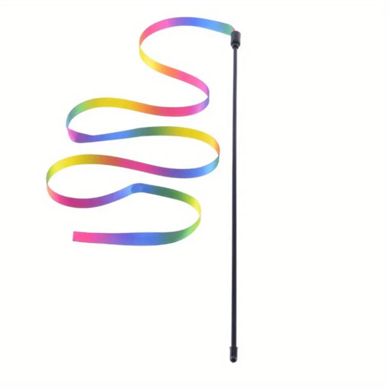 Interactive Cat Toys with Colorful Ribbon Strips. Kitten Playing Teaser Wand Toy.