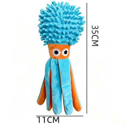 Soft Plush Octopus Dog Toy Squeaky Interactive Chew Toy, Teeth Cleaning. Companion Pet Play Toy for Boredom Relief.