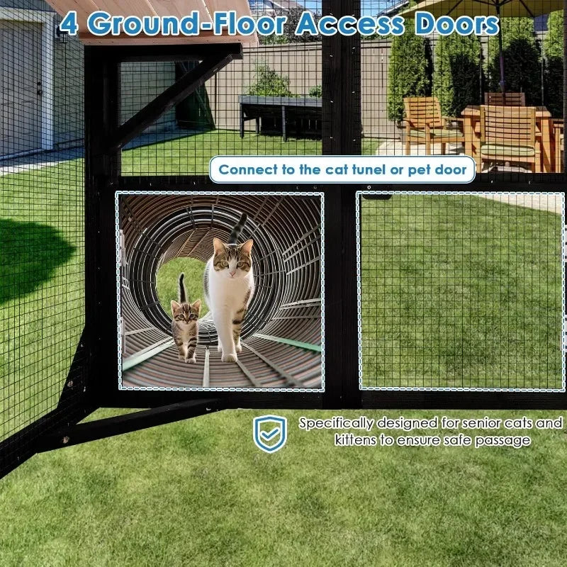 FunXplore 71.1" L Large Cat Catio Outdoor Cat Enclosure Window Acess, Walk-in Cat Cage  House for Multiple Indoor Outdoor