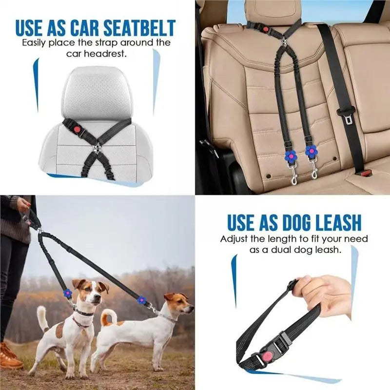 1Pcs Pet Dog & Cat Seat Belt Car. Car Safety Rope One Belt Two Dog Leash