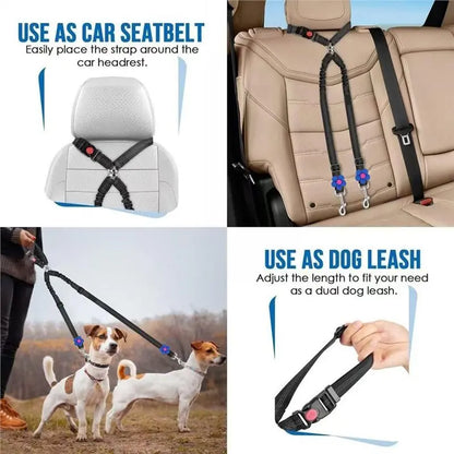 1Pcs Pet Dog & Cat Seat Belt Car. Car Safety Rope One Belt Two Dog Leash