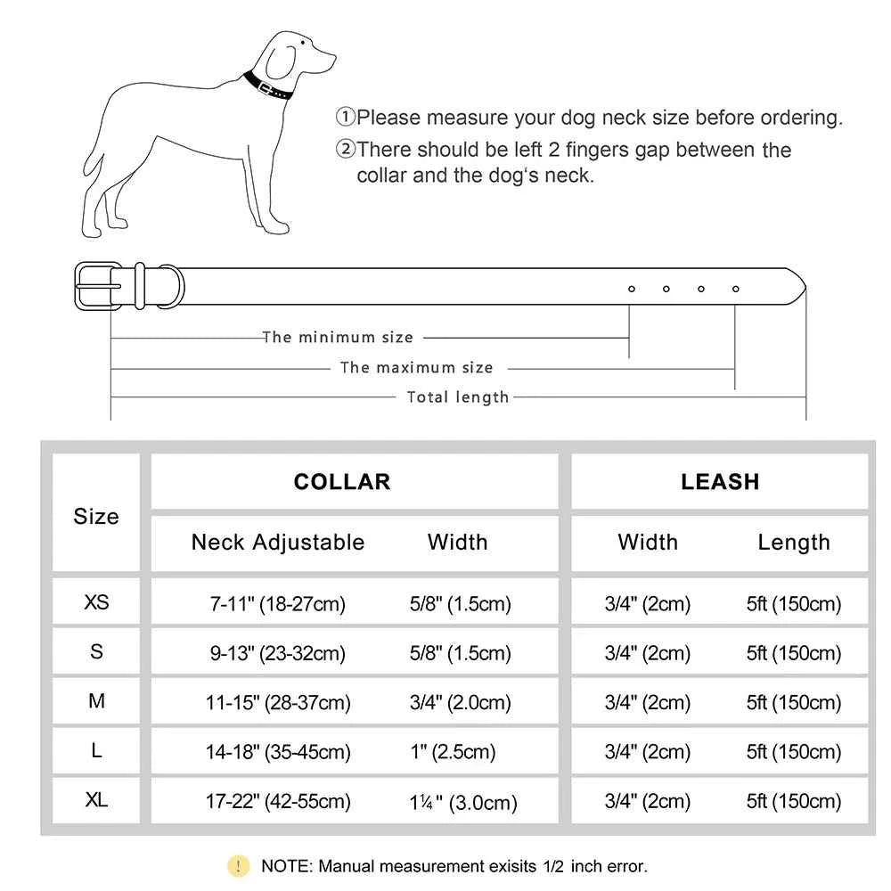 Customized Leather Dog Collar & Leash Set; Soft Padded Leather Collar  With Free Engraved Nameplate for Small Medium Large Dogs