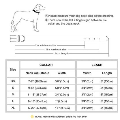 Customized Leather Dog Collar & Leash Set; Soft Padded Leather Collar  With Free Engraved Nameplate for Small Medium Large Dogs
