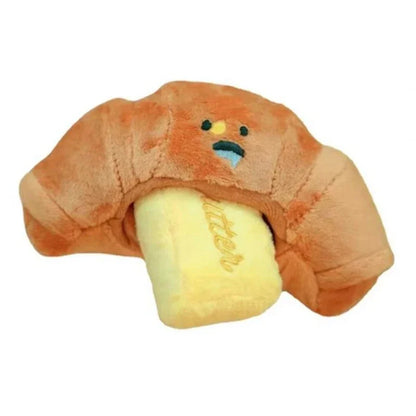 Hidden Food Sniffing Plush Dog Chew Toy: Croissant Bread Squeaking Sound Plush Toy