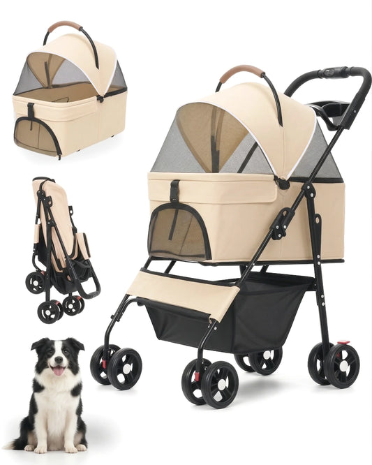 2-in-1Pet Stroller for Small Dogs & Cats! Foldable Lightweight 4 Wheel Dog or Cat Stroller with Removable Carrier! Travel Portable Pet Cart. - JanesWaggingWonders