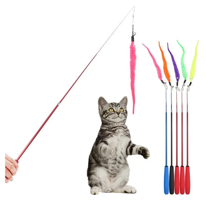 5pcs Colorful Cat Teaser Wand Rod Chase Toys. Replacement Refill Plush Worms. Pet Cat Tease Interactive Training Playing Stick Toy
