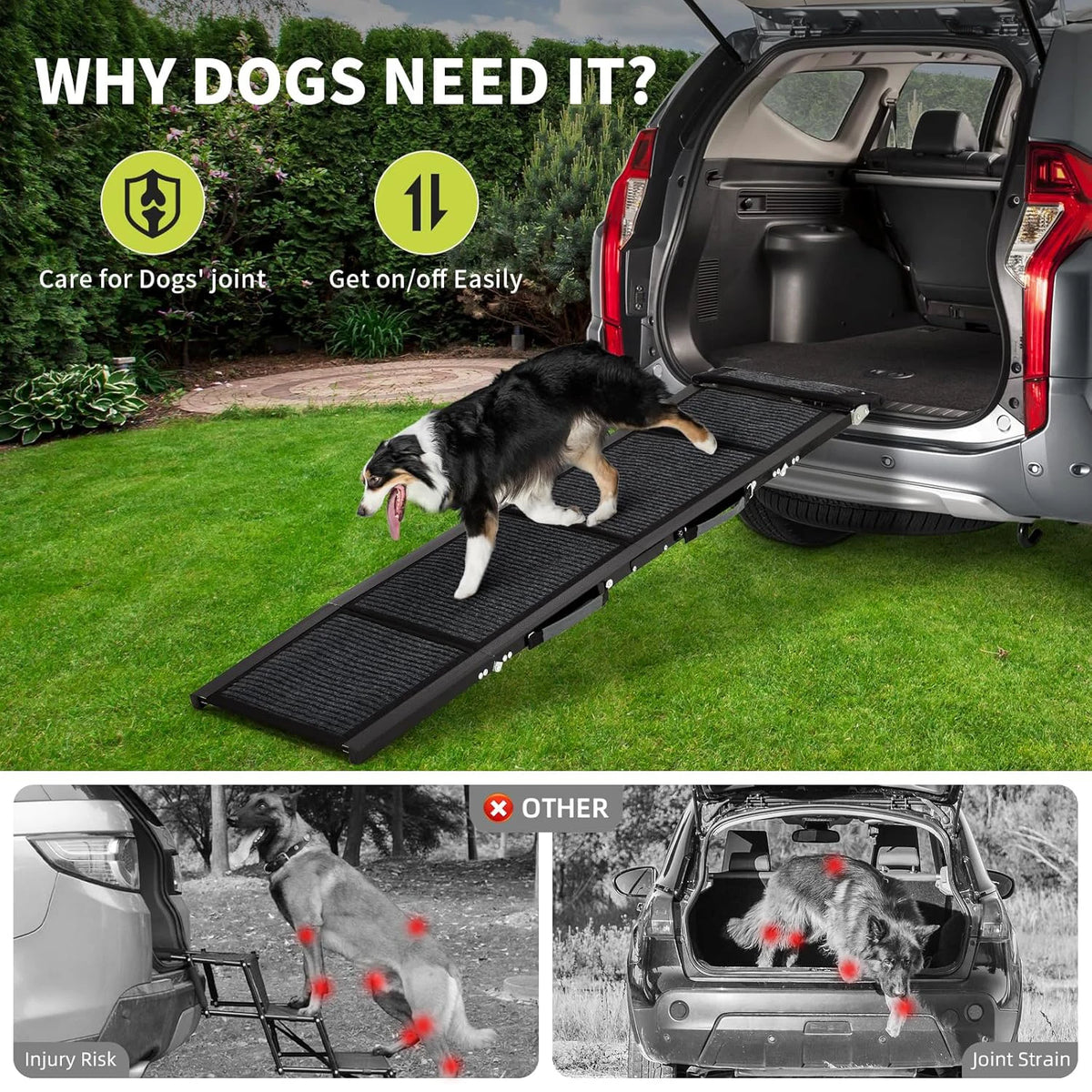 Upgraded Dog Ramp For Cars. Folding Pet Ramp For Large Dogs With Non-Slip Surface. Portable Outdoor Dog Car Ramp Up to 250 LBS!