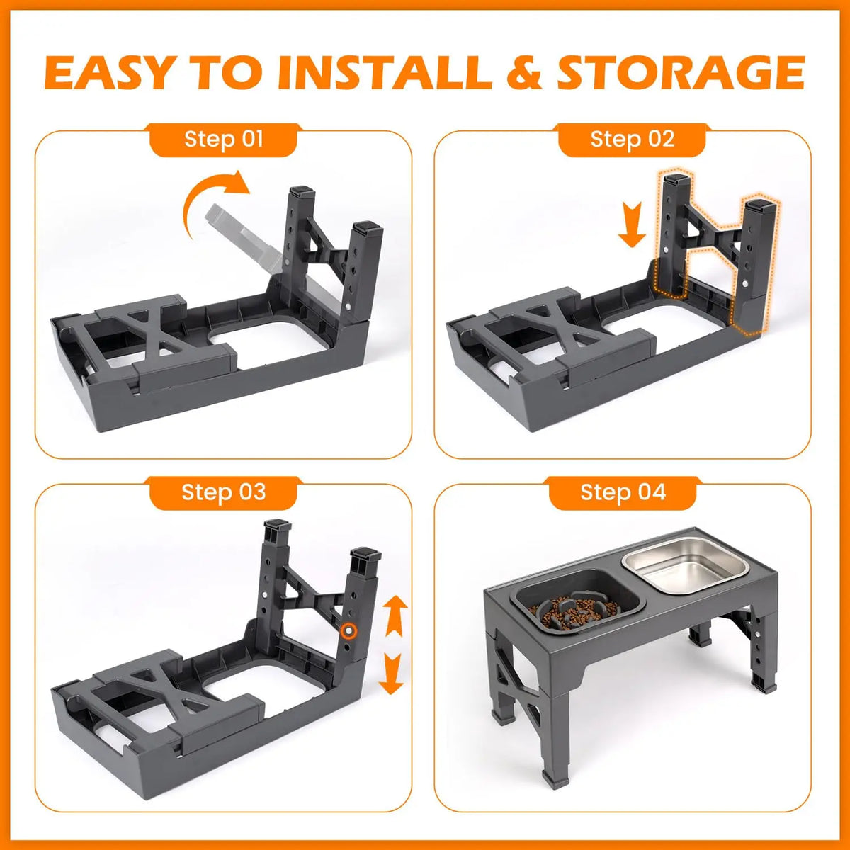 2-in-1 Elevated Slow Feeder Dog & Cat Bowls, Non-Slip Stainless Steel/Plastic/ Pet Food & Water Bowls with Foldable Stand!