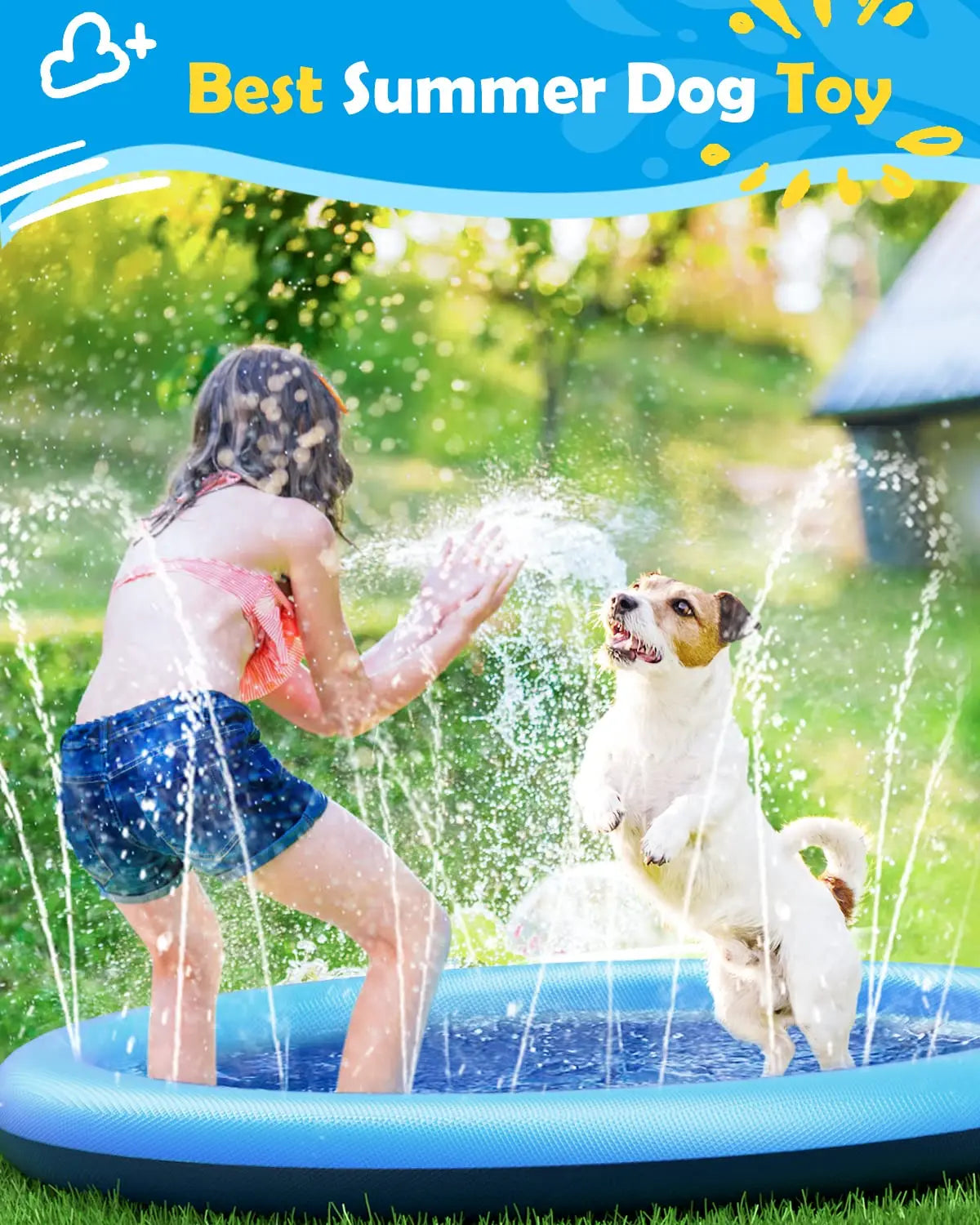 Dog Splash Pad Sprinkler Pool – Thick Anti-Slip Splash Mat for Dogs & Kids, Outdoor Summer Water Play Toy.
Backyard Sprinkler Fountain, Durable PVC Cooling Play Pad