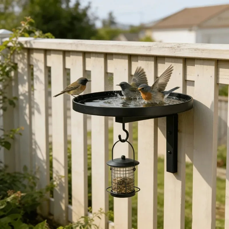 Hook Design Metal Wall Bathtub & Bird Feeder. Effortless Install Outdoor Courtyard Ornament. 
Weather Resistant Hanging Feeder