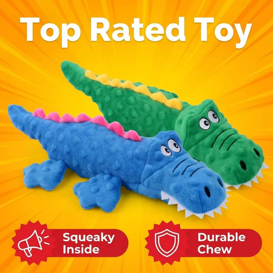 Soft Plush Dog Squeaky Chew Toys.  Stuffed Crocodile for Small & Large Dogs & Cat! Cute Interactive Squeak Toy.