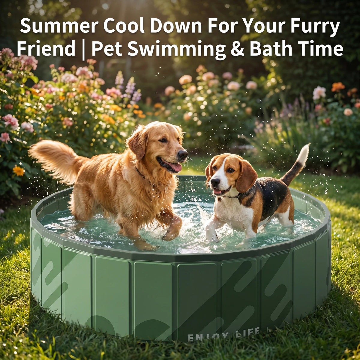 Foldable Anti-Scratch PVC Dog Pool, Thick No-Inflate Pet Bath Tub with Quick Drain, 
Portable Swimming Pool for Dogs, Cats, Kids, Outdoor Water & Sand Play
