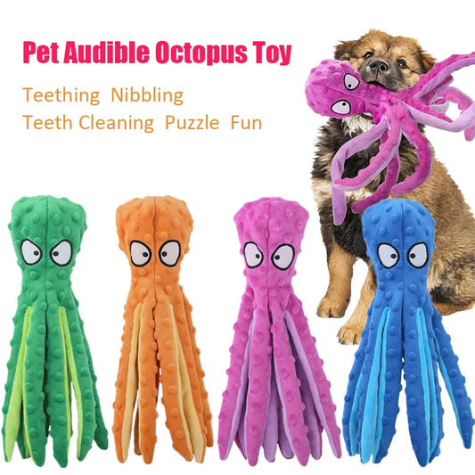 Dog Squeaky Toys Octopus - No Stuffing Crinkle Plush Dog Toys for Puppy Teething Durable Interactive Dog Chew Toys for Small M
