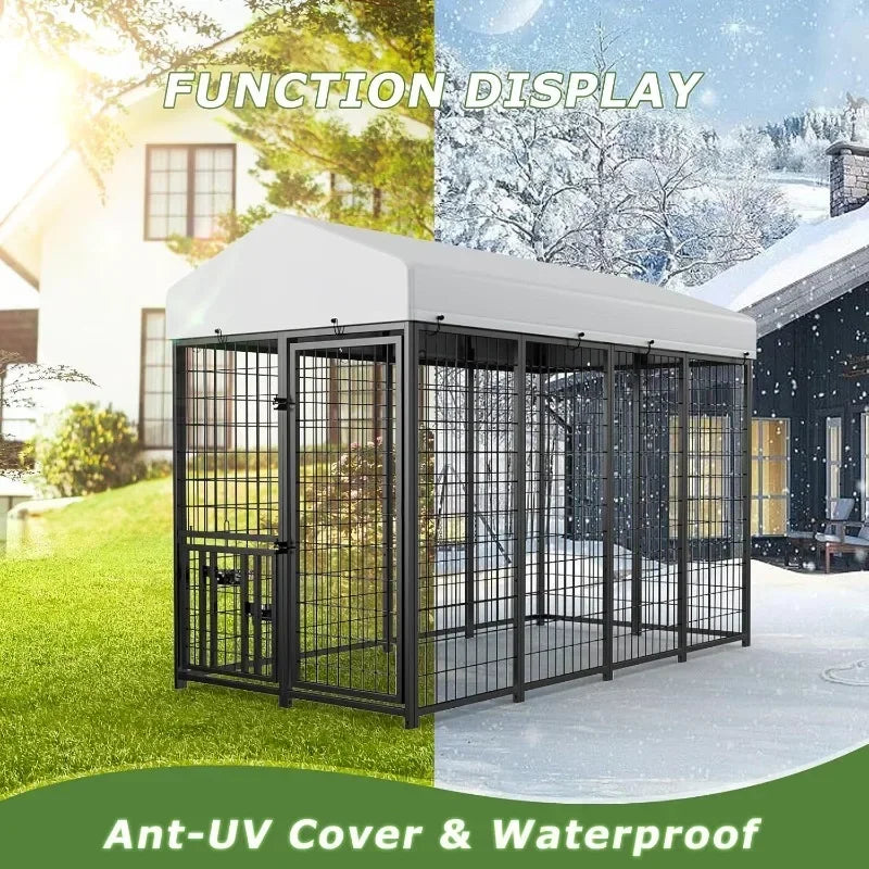ROOMTEC Heavy Duty Outdoor Dog Kennel with Rotating Bowls, 8 x 4 x 5.6-ft