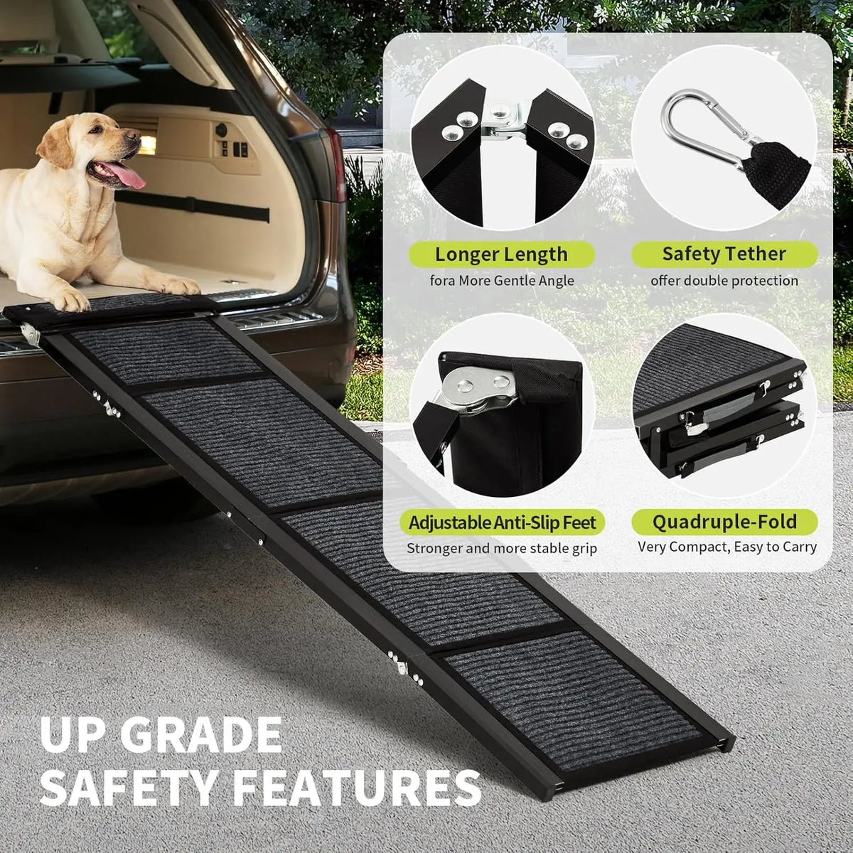 Upgraded Dog Ramp For Cars. Folding Pet Ramp For Large Dogs With Non-Slip Surface. Portable Outdoor Dog Car Ramp Up to 250 LBS!