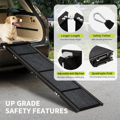 Upgraded Dog Ramp For Cars. Folding Pet Ramp For Large Dogs With Non-Slip Surface. Portable Outdoor Dog Car Ramp Up to 250 LBS!