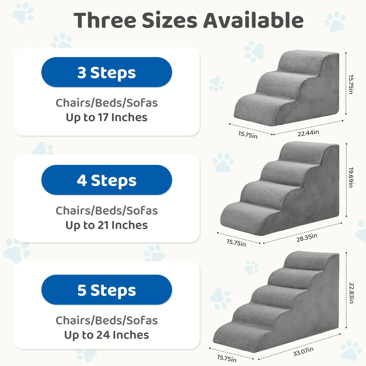 JHK 3-5 Step High-Density Curved Foam Dog Stairs! Ramp for Small Dogs & Cats Indoor Non-Slip Pet Ladder Ramp Stairs!