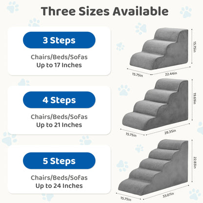JHK 3-5 Step High-Density Curved Foam Dog Stairs! Ramp for Small Dogs & Cats Indoor Non-Slip Pet Ladder Ramp Stairs!
