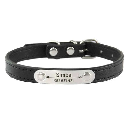 Personalized Dog Collar Name Carved ID {Anti-lost} Solid PU Leather Collar For Small Medium Large Dogs