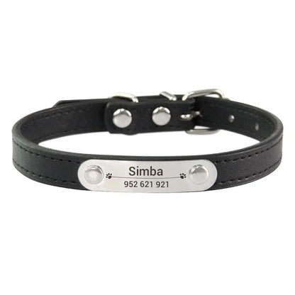 Personalized Dog Collar Name Carved ID ; Solid PU Leather Collar For Small Medium Large Dogs - JanesWaggingWonders