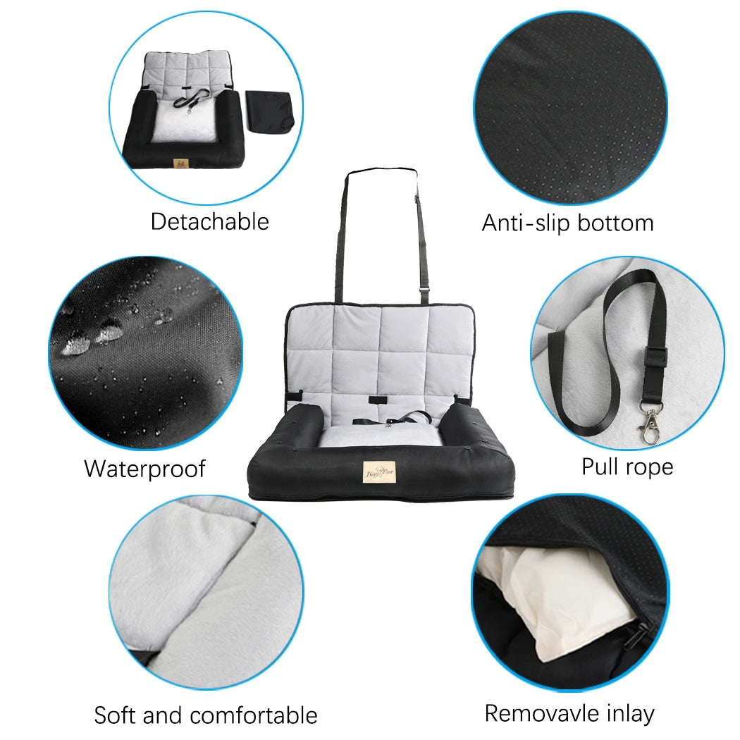 Car Seat Bed for Dog Waterproof Pet Cushion. Bed Mat Dog Carrier with Removable Pad Cover and Safety Belt 3 Sizes!