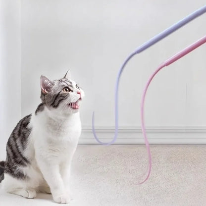 Simulated Mouse Tail Cat Teaser Toy; Funny Silicone Long Tail, Indoor Kitten Teaser Stick