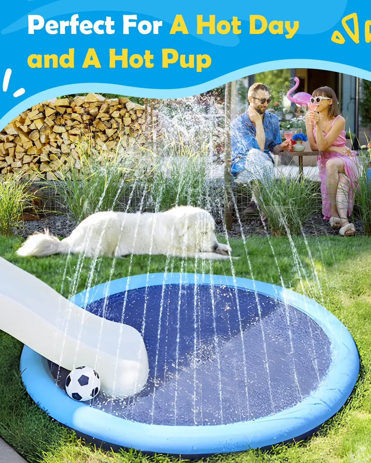 Dog Splash Pad Sprinkler Pool – Thick Anti-Slip Splash Mat for Dogs & Kids, Outdoor Summer Water Play Toy.
Backyard Sprinkler Fountain, Durable PVC Cooling Play Pad