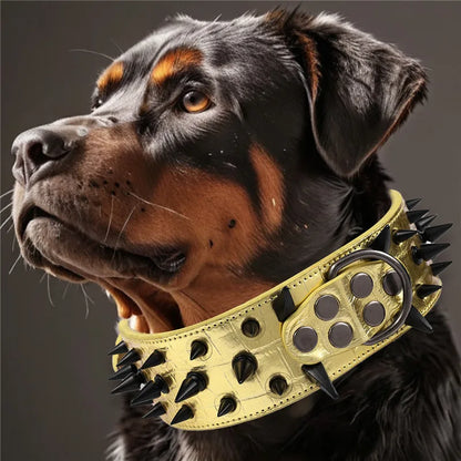 Anti Bite Rivet Sturdy Leather Pet Collar,  Adjustable for Medium and Big Dogs