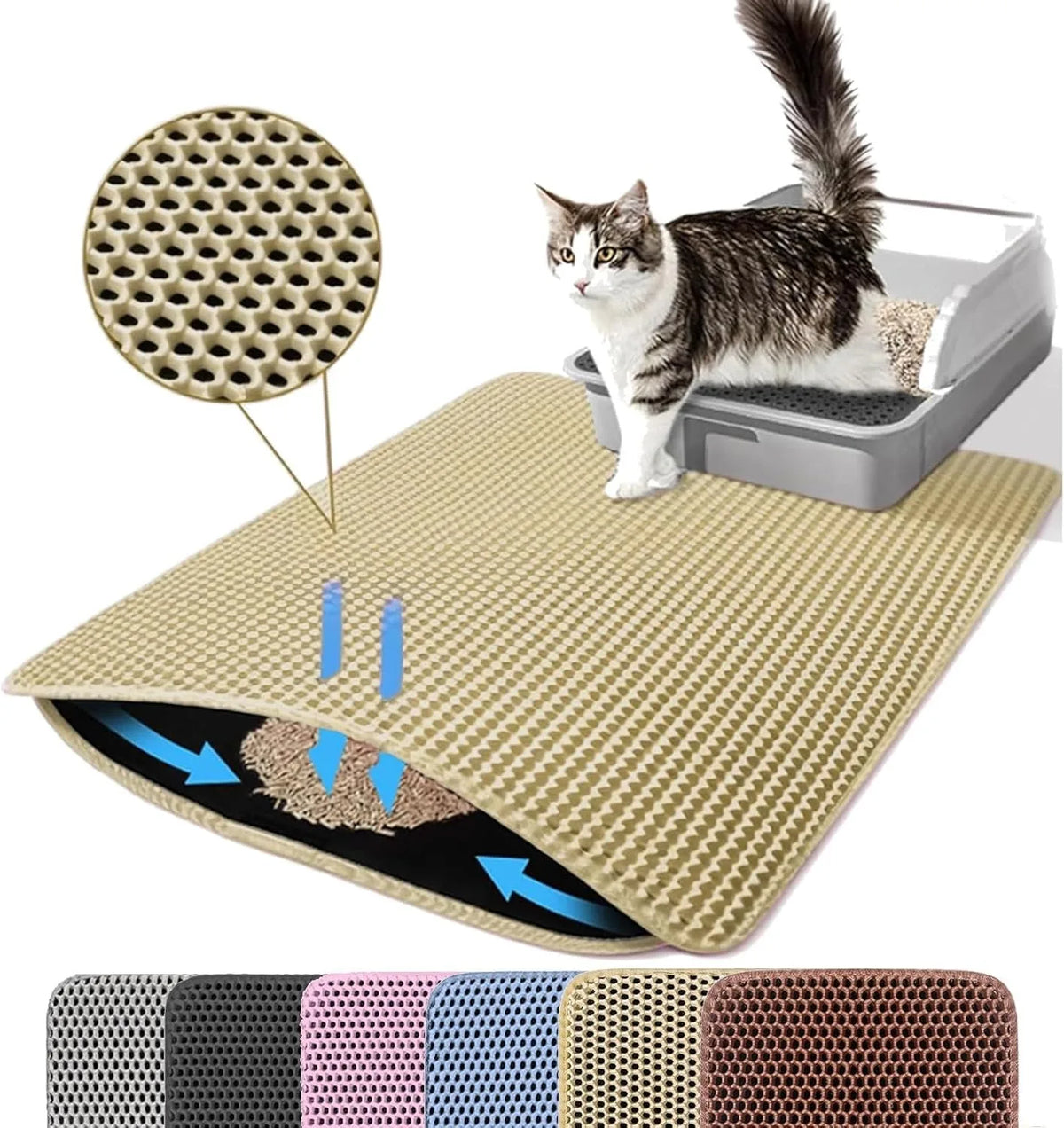 Double Layer Cat Non Slip Big Litter Box Mat. Wear Resistant, Waterproof Cat Litter Mat