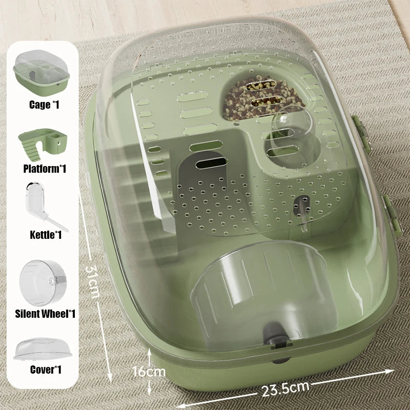 Transparent Hamster Cage Oversized Luxury Villa Large Space Habitat! Panoramic View for Hamsters & Small Pets - JanesWaggingWonders