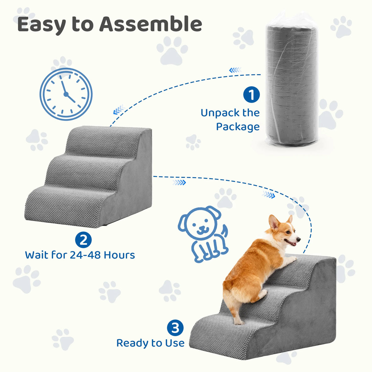 JHK 3-5 Step High-Density Curved Foam Dog Stairs! Ramp for Small Dogs & Cats Indoor Non-Slip Pet Ladder Ramp Stairs!