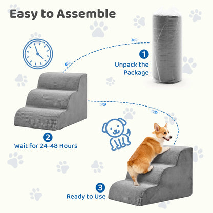 JHK 3-5 Step High-Density Curved Foam Dog Stairs! Ramp for Small Dogs & Cats Indoor Non-Slip Pet Ladder Ramp Stairs!
